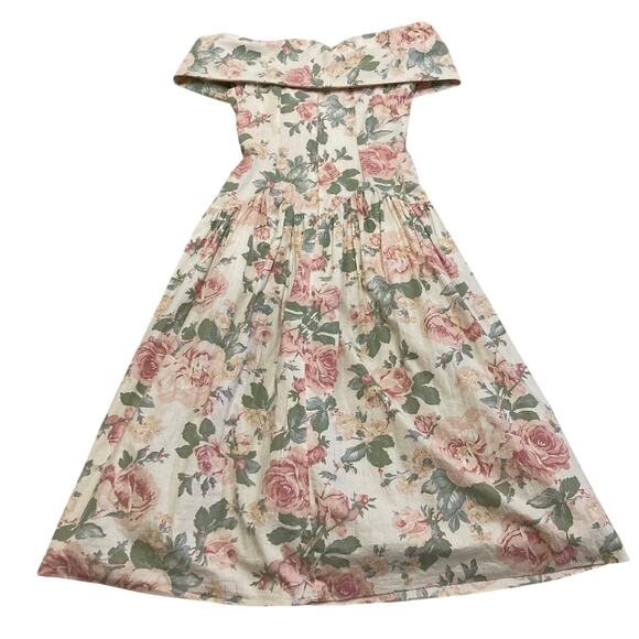 VTG 80s Jessica McClintock Bridal Dress 7/8 Off the Shoulder Floral Cottage - Picture 8 of 11